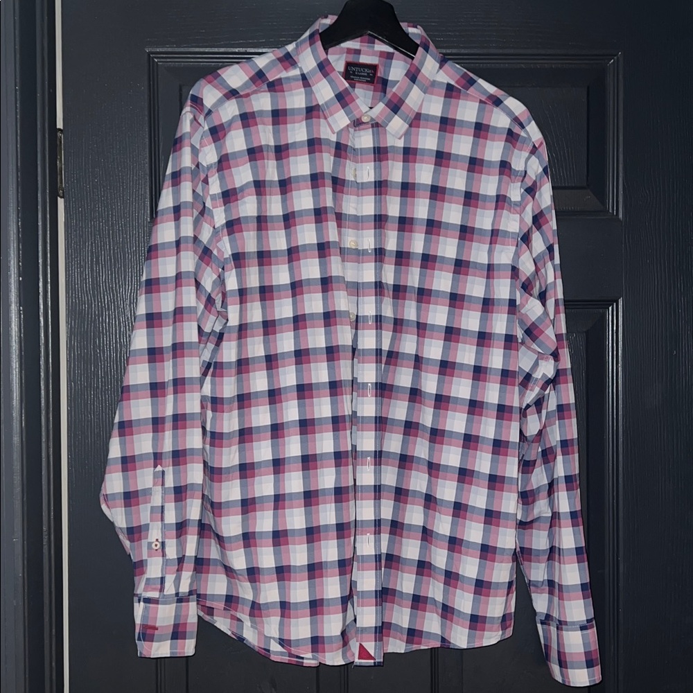 UNTUCKit Men's XL Nylon Pink Blue White Plaid Long Sleeve Button Up Shirt